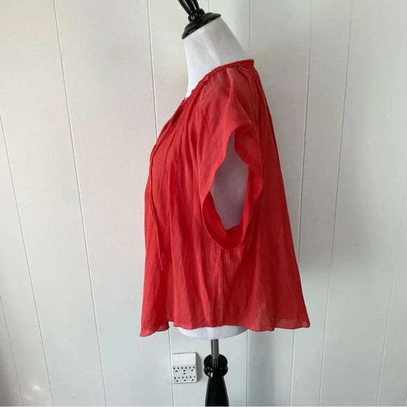 IRO Maeva Voile Peasant Tie Wide Cap Sleeves Coral Blouse 4 US/36 Boho - Picture 16 of 16